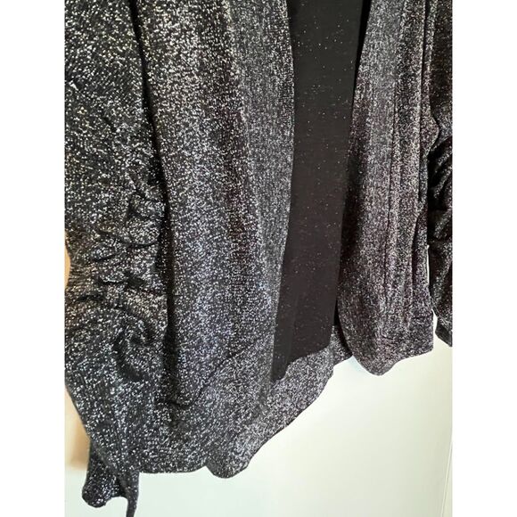 Peter Nygard Dressy Casual Black/Silver Glittery Ruched Sleeves Open Cardigan 1X - Picture 3 of 4
